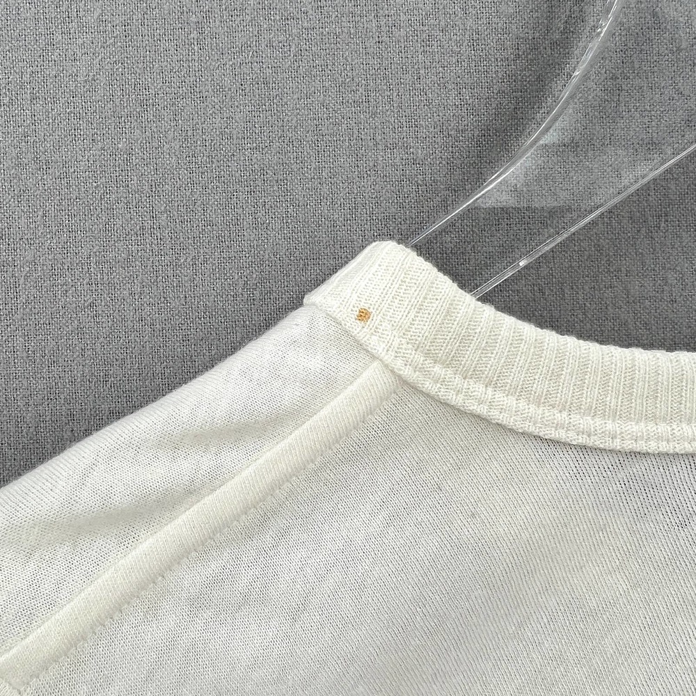 ENZA COSTA Shirt Womens Medium Cream Cashmere Cuffed Crew Long Sleeve Pullover - Picture 11 of 13
